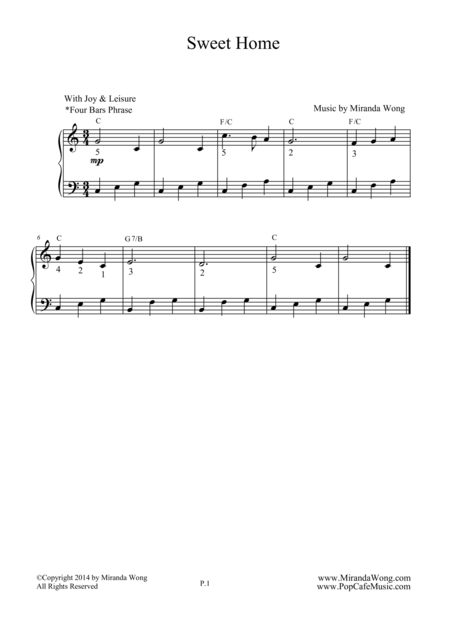Free Sheet Music Sweet Home Easy Piano Solo In C Key