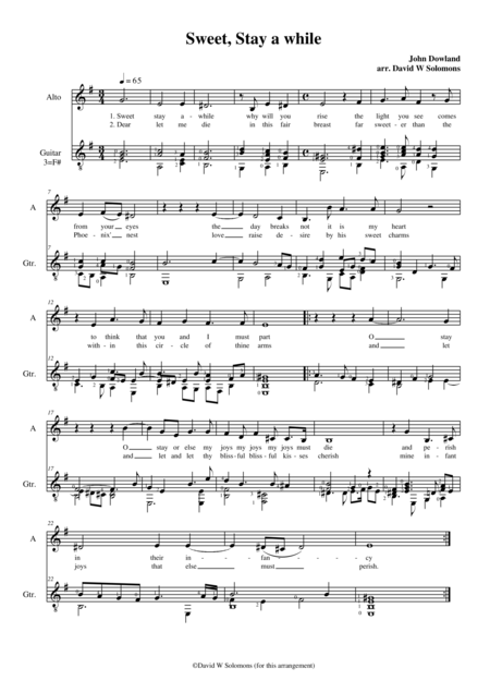 Sweet Stay A While For Low Voice And Guitar Sheet Music