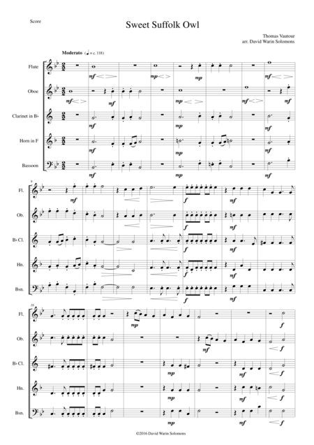 Free Sheet Music Sweet Suffolk Owl For Wind Quintet