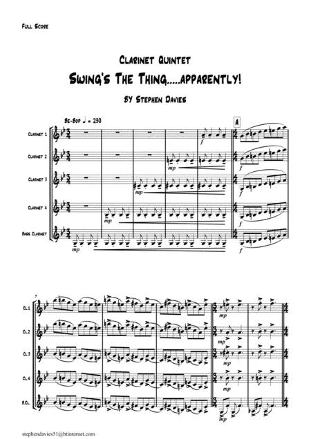 Swings The Thing Apparently For Clarinet Quintet Sheet Music