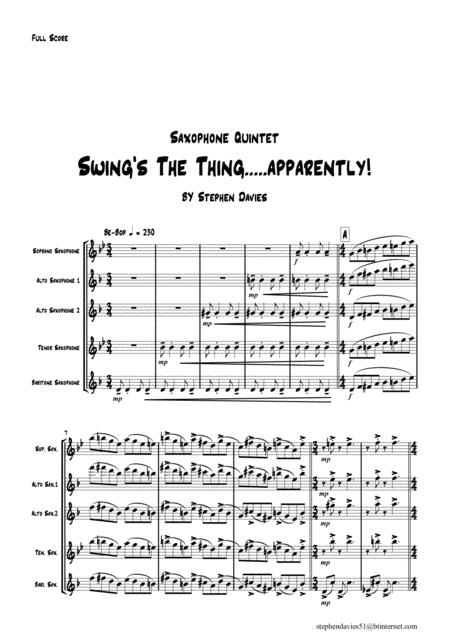 Swings The Thing Apparently For Saxophone Quintet Sheet Music