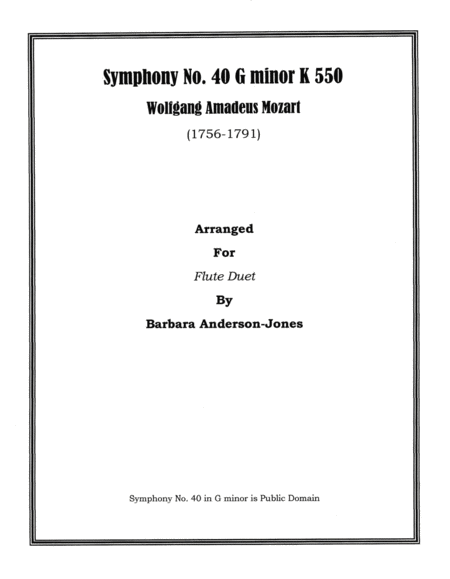 Free Sheet Music Symphony 40 G Minor K 550 Flute Duet