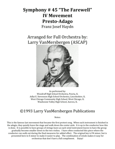 Symphony 45 Finale Presto Adagio Set Sheet Music