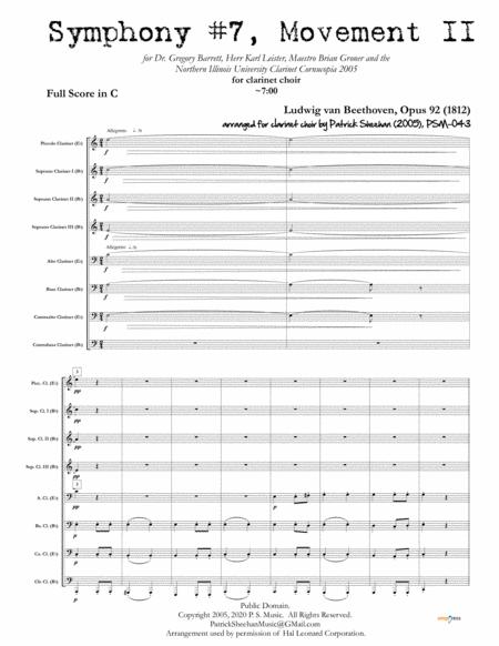 Symphony 7 Movement Ii Beethoven For Clarinet Choir Full Score Set Of Parts Sheet Music