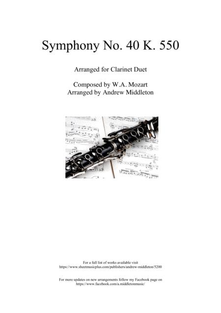 Free Sheet Music Symphony No 40 Arranged For Clarinet Duet