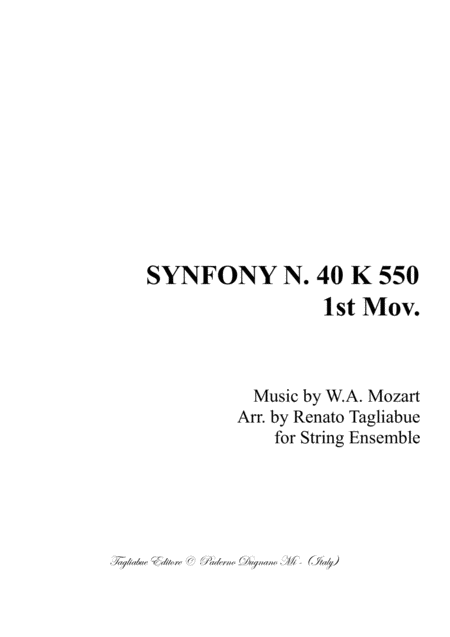 Synphony N 40 K 550 1st Mov Arr For String Ensemble Sheet Music