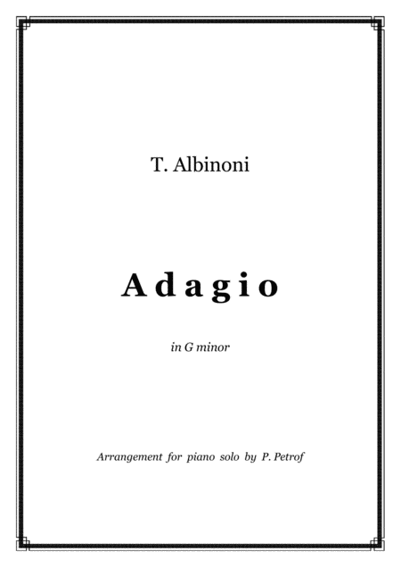 T Albinoni Adagio In G Minor Piano Solo Sheet Music