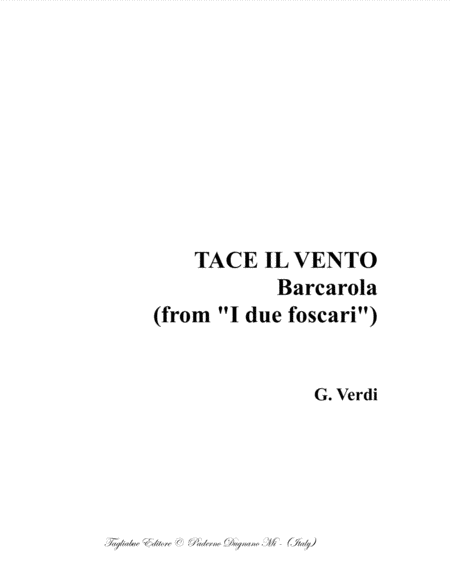 Tace Il Vento Barcarola G Verdi From I Foscari For Satb Choir Sheet Music