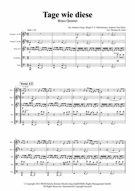 Tage Wie Diese C Die Toten Hosen Brass Quintet Sheet Music