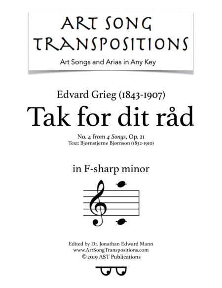 Free Sheet Music Tak For Dit Rd Op 21 No 4 F Sharp Minor