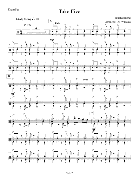 Take Five Strings Drum Set Sheet Music