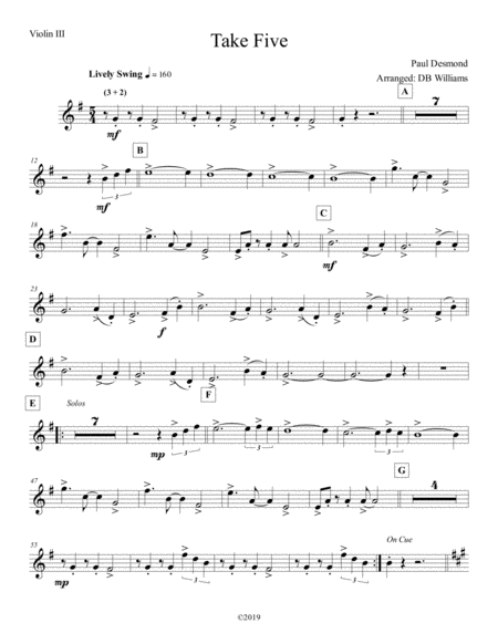 Take Five Violin 3 Sheet Music