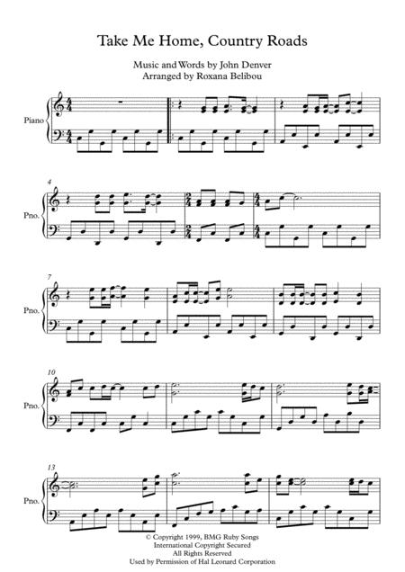 Take Me Home Country Roads C Major By John Denver Piano Sheet Music