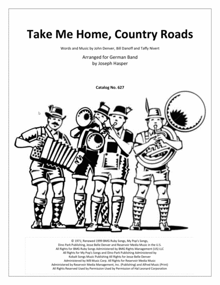 Free Sheet Music Take Me Home Country Roads For German Band