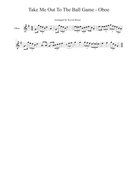Free Sheet Music Take Me Out To The Ball Game Oboe