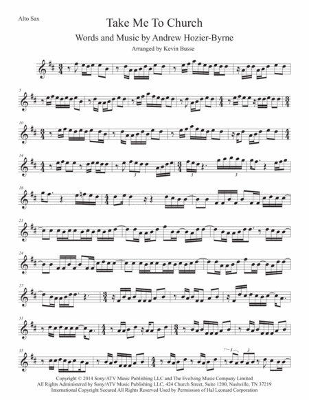 Take Me To Church Alto Sax Sheet Music