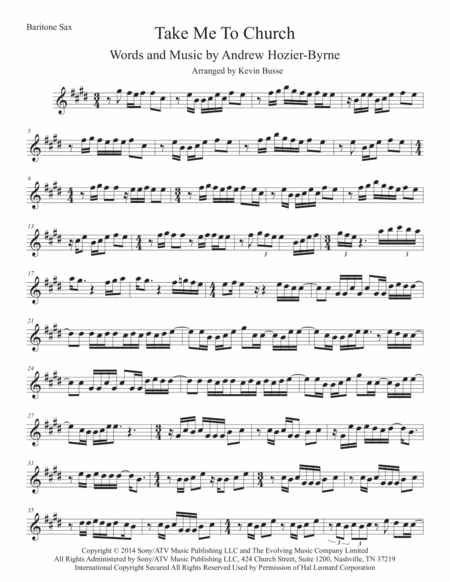 Take Me To Church Bari Sax Original Key Sheet Music