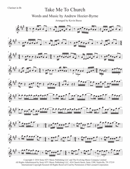 Take Me To Church Clarinet Original Key Sheet Music