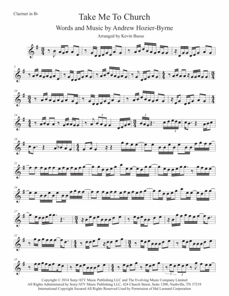 Free Sheet Music Take Me To Church Clarinet