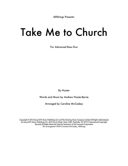 Free Sheet Music Take Me To Church Double Bass Duet