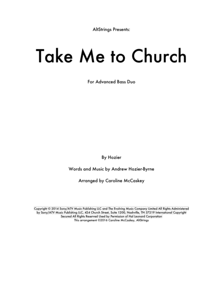 Take Me To Church Double Bass Duet Sheet Music