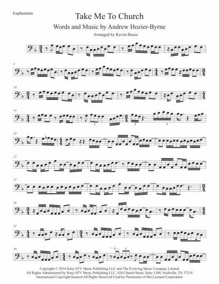 Take Me To Church Euphonium Sheet Music