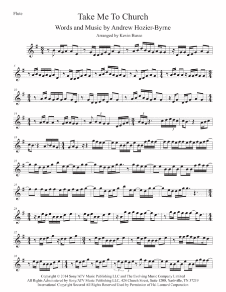 Take Me To Church Flute Original Key Sheet Music