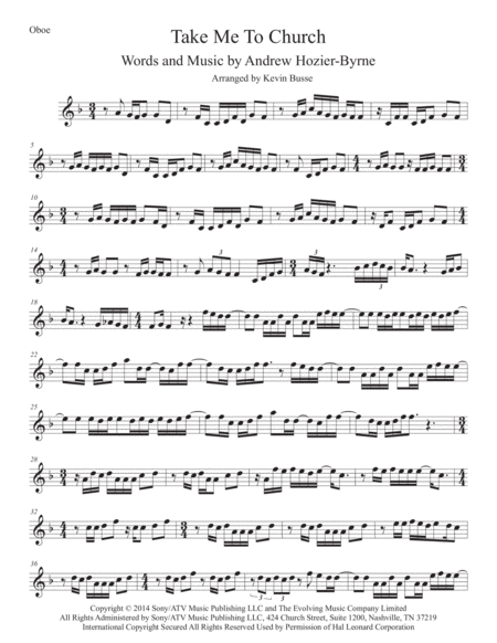 Take Me To Church Oboe Sheet Music