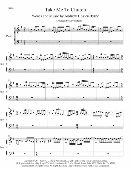 Take Me To Church Piano Original Key Sheet Music