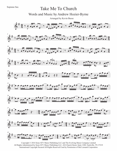 Take Me To Church Soprano Sax Sheet Music