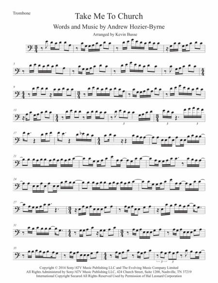 Take Me To Church Trombone Easy Key Of C Sheet Music