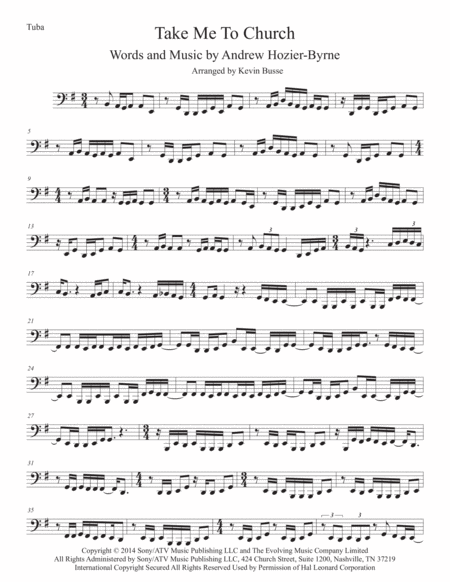 Free Sheet Music Take Me To Church Tuba Original Key