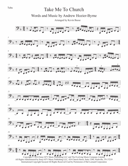 Take Me To Church Tuba Sheet Music