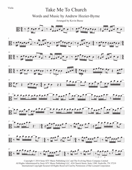 Free Sheet Music Take Me To Church Viola Easy Key Of C