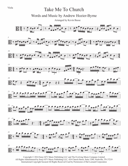 Take Me To Church Viola Easy Key Of C Sheet Music