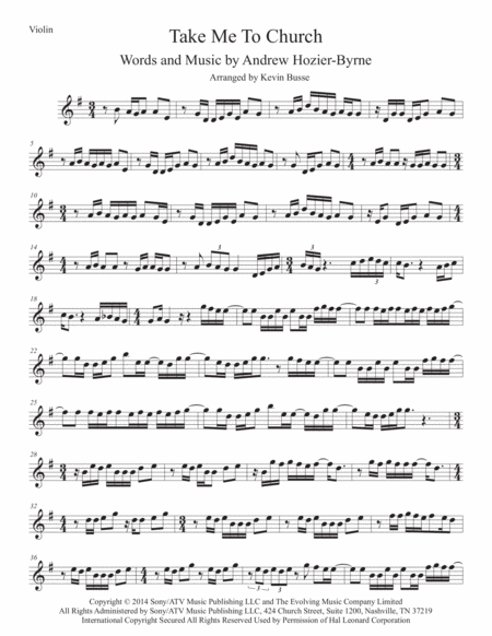 Free Sheet Music Take Me To Church Violin Original Key