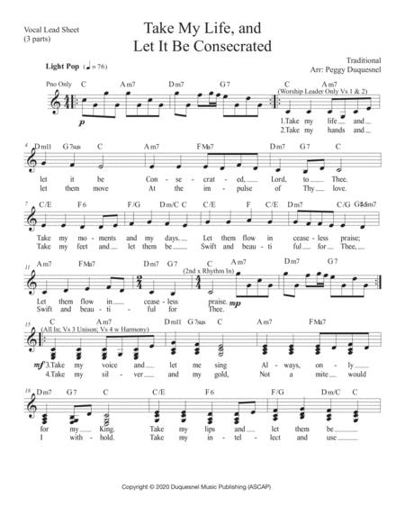 Take My Life And Let It Be Key Of C Db 3 Vocal Parts Sheet Music