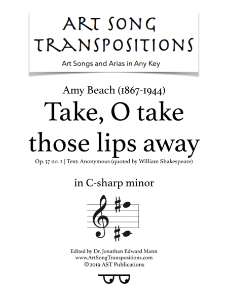 Take O Take Those Lips Away Op 37 No 2 C Sharp Minor Sheet Music