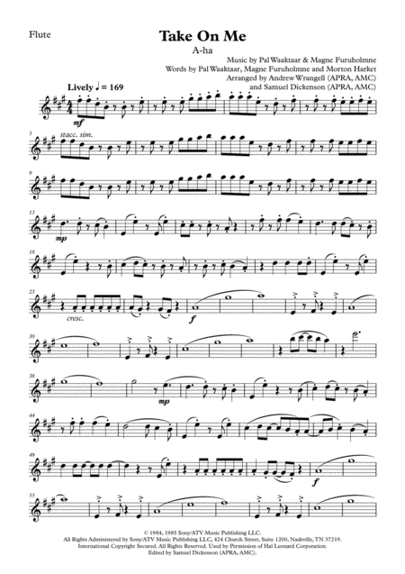 Free Sheet Music Take On Me Flute