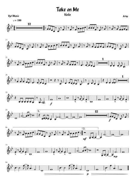 Take On Me Violin Sheet Music