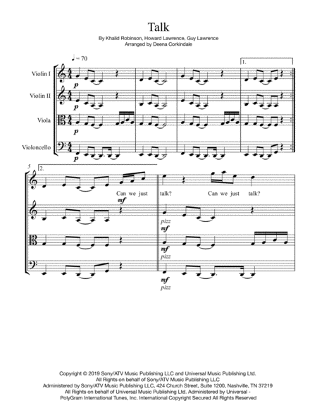 Talk Khalid For String Quartet Sheet Music