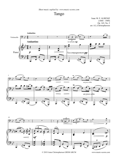 Free Sheet Music Tango Cello And Piano Bb Ma