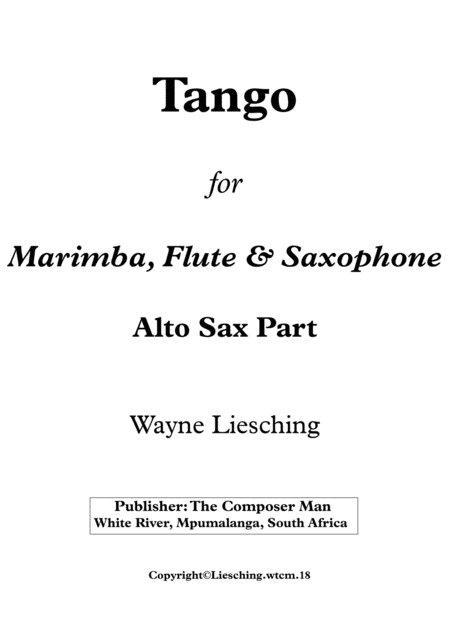 Free Sheet Music Tango For Marimba Flute Sax Alto Saxophone Part