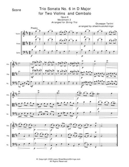 Tartini G Sonata No 6 For Violin Viola And Cello Sheet Music