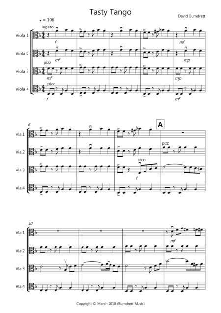 Tasty Tango For Viola Quartet Sheet Music