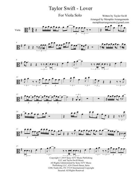 Free Sheet Music Taylor Swift Lover Viola Solo