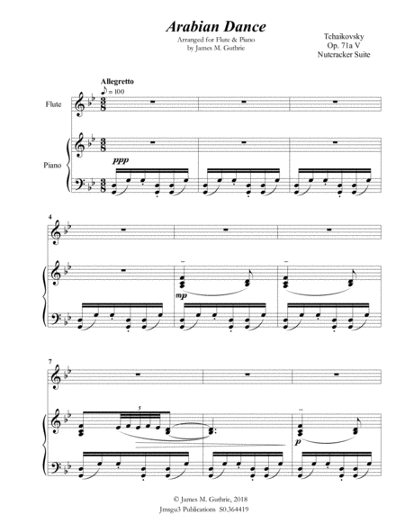 Tchaikovsky Arabian Dance From Nutcracker Suite For Flute Piano Sheet Music