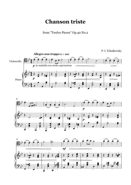 Free Sheet Music Tchaikovsky Chanson Triste Op 40 No 2 Cello And Piano