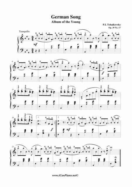 Free Sheet Music Tchaikovsky German Song Album Of The Young Op 39 No 17 Icanpiano Style