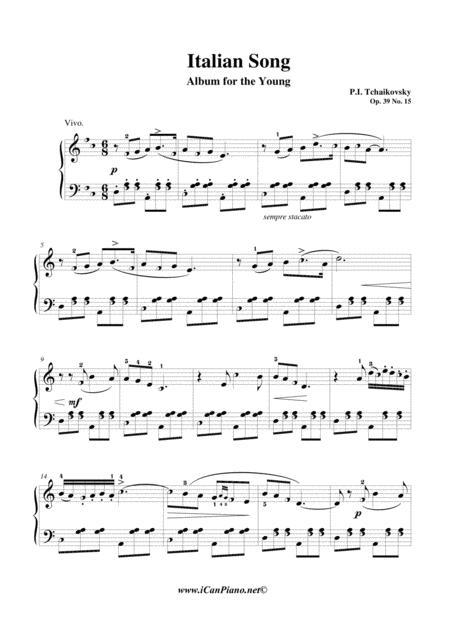 Tchaikovsky Italian Song Album Of The Young Op 39 No 15 Icanpiano Style Sheet Music